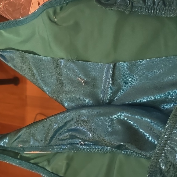 Weissman Turquoise Metallic Sequin w/ Hot Pink Leotard Dance Costume with Belt - Picture 15 of 16